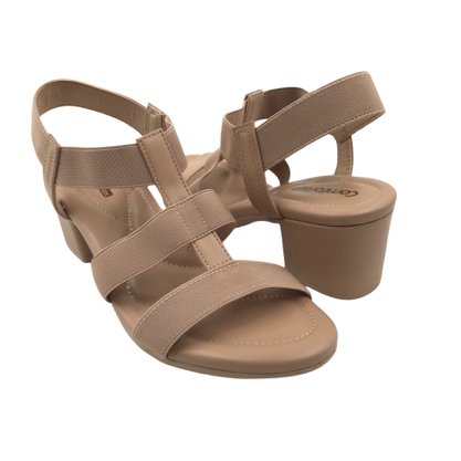 Sandália Comfortflex Salto Bloco Elástico Bege 2457403