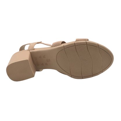 Sandália Comfortflex Salto Bloco Elástico Bege 2457403