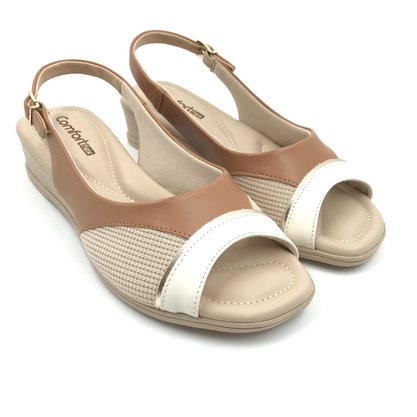 Sandália Comfortflex Slingback Anabela Bege 2470405