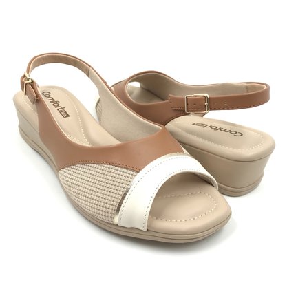 Sandália Comfortflex Slingback Anabela Bege 2470405