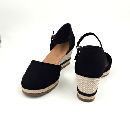 Sandália Espadrille Preta Bebecê Salto Anabela