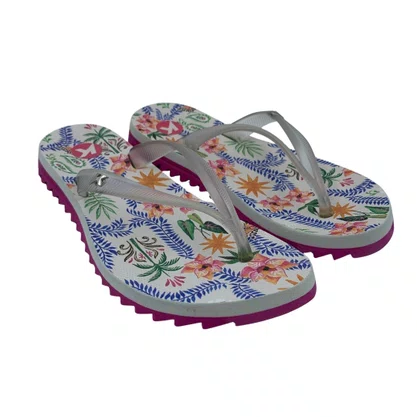 Sandália Feminina Kenner Ibiza Pro Flores Rosa e Bege