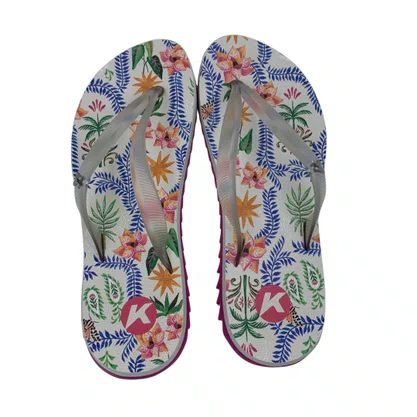 Sandália Feminina Kenner Ibiza Pro Flores Rosa e Bege