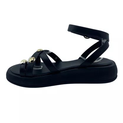 Sandália Flatform Sua Cia com Enfeite Preta 16243