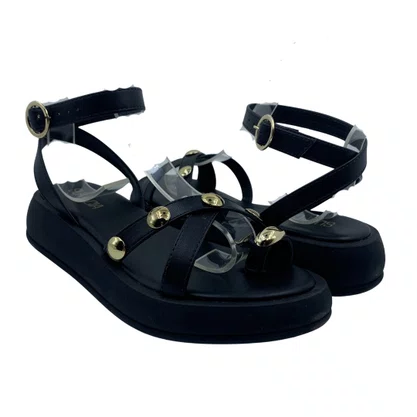 Sandália Flatform Sua Cia com Enfeite Preta 16243