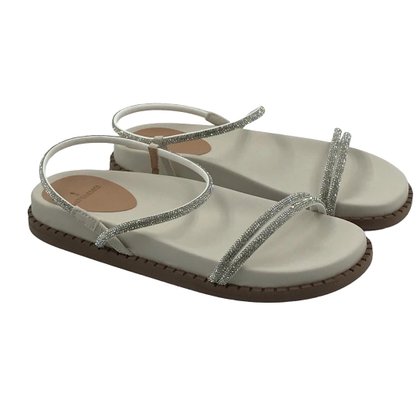 Sandália La Femme Papete Anatômica Off White Cristais 60015