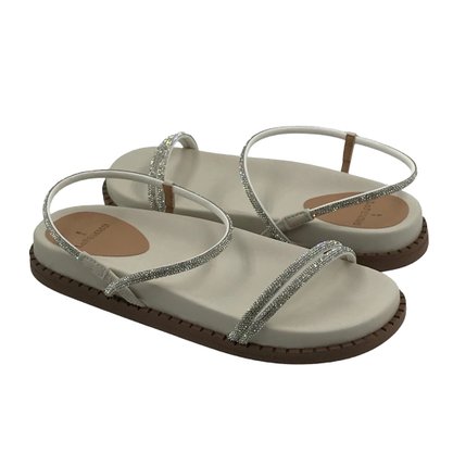 Sandália La Femme Papete Anatômica Off White Cristais 60015