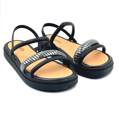 Sandália Mississipi Flatform Preta com Strass 9142