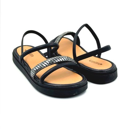 Sandália Mississipi Flatform Preta com Strass 9142