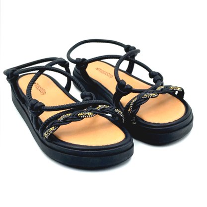 Sandália Mississipi Flatform Preta com Strass 9323