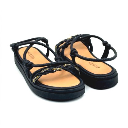 Sandália Mississipi Flatform Preta com Strass 9323