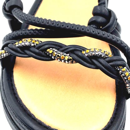 Sandália Mississipi Flatform Preta com Strass 9323