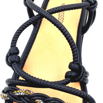 Sandália Mississipi Flatform Preta com Strass 9323