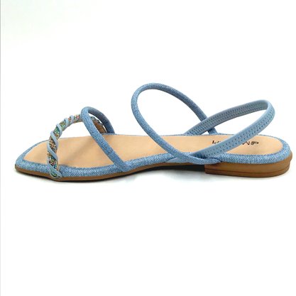 Sandália Mississipi Jeans Azul Rasteira com Strass 8362