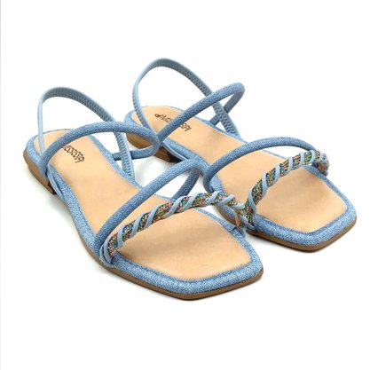 Sandália Mississipi Jeans Azul Rasteira com Strass 8362