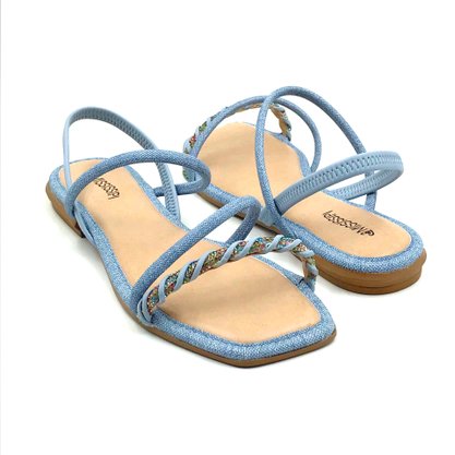 Sandália Mississipi Jeans Azul Rasteira com Strass 8362