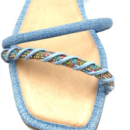 Sandália Mississipi Jeans Azul Rasteira com Strass 8362