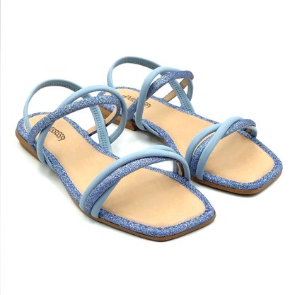 Sandália Mississipi Rasteira Azul com Brilho 9662
