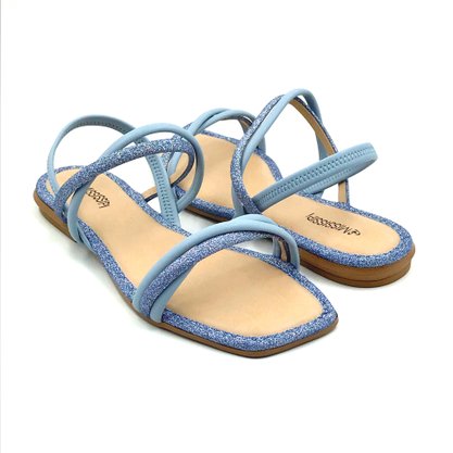 Sandália Mississipi Rasteira Azul com Brilho 9662