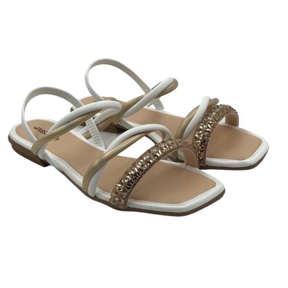 Sandália Mississipi Rasteira Branca com Strass 253