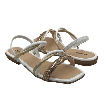 Sandália Mississipi Rasteira Branca com Strass 253