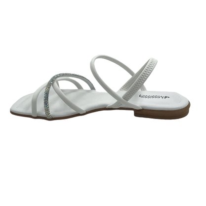 Sandália Mississipi Rasteira Branca com Strass 9992