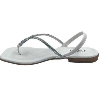 Sandália Mississipi Rasteira Branca com Strass 9993
