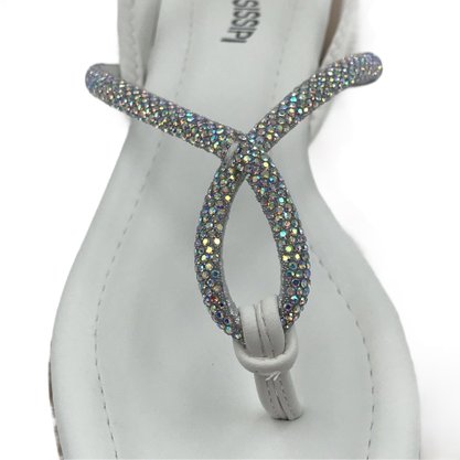 Sandália Mississipi Rasteira Branca com Strass 9993