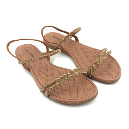 Sandália Mississipi Rasteira com Strass Marrom 432