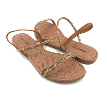 Sandália Mississipi Rasteira com Strass Marrom 432