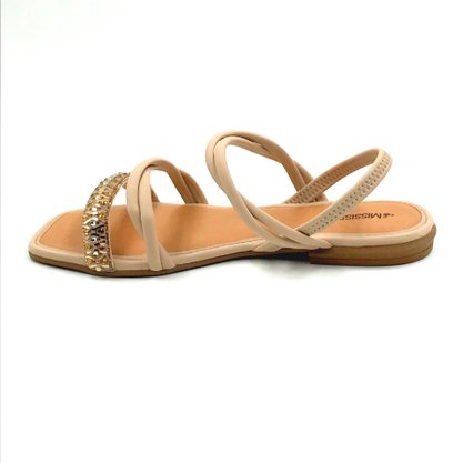 Sandália Mississipi Rasteira Nude com Strass 253
