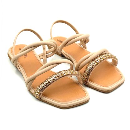 Sandália Mississipi Rasteira Nude com Strass 253
