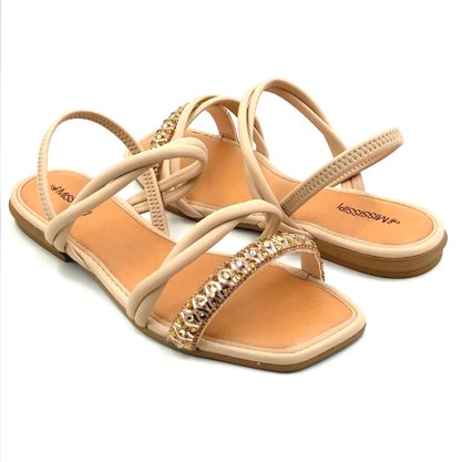 Sandália Mississipi Rasteira Nude com Strass 253