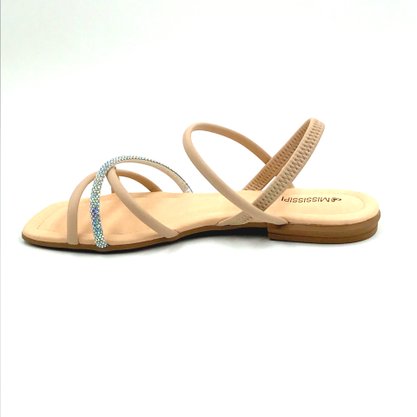 Sandália Mississipi Rasteira Nude com Strass 9992