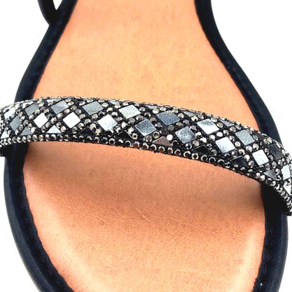 Sandália Mississipi Rasteira Preta com Strass 351