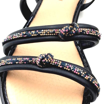 Sandália Mississipi Rasteira Preta com Strass 9653