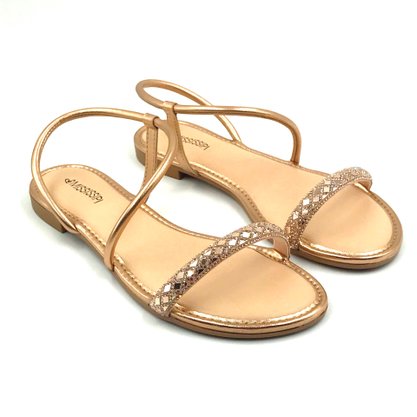 Sandália Mississipi Rasteira Rosê com Strass 351
