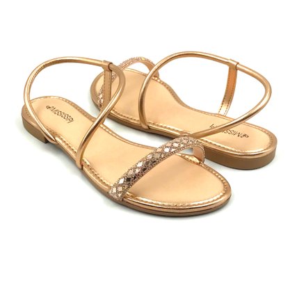 Sandália Mississipi Rasteira Rosê com Strass 351