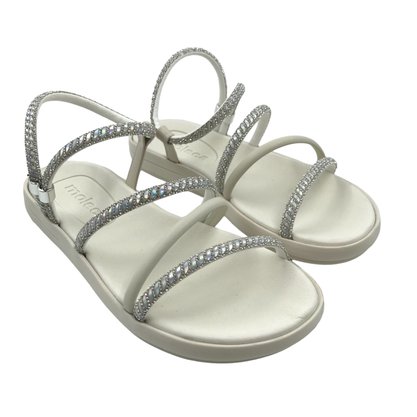 Sandália Moleca Papete Calce Fácil Strass Off White 5525104