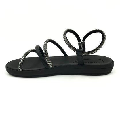 Sandália Moleca Papete Calce Fácil Strass Preta 5525104