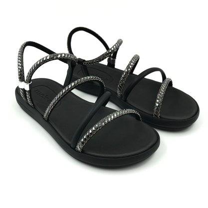 Sandália Moleca Papete Calce Fácil Strass Preta 5525104