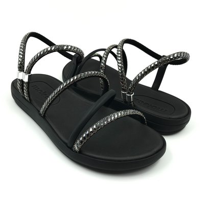 Sandália Moleca Papete Calce Fácil Strass Preta 5525104