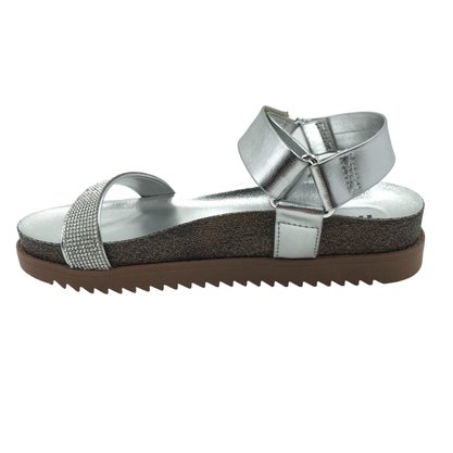 Sandália Moleca Papete com Strass Prata 5500106