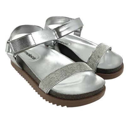 Sandália Moleca Papete com Strass Prata 5500106