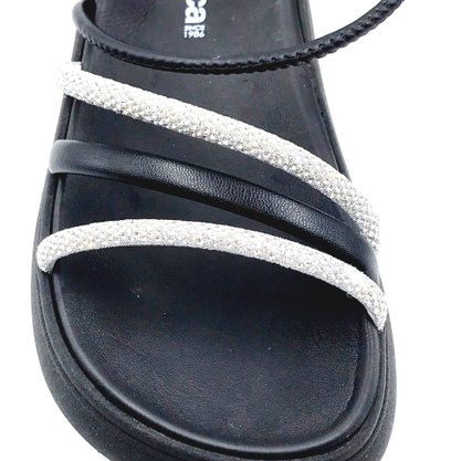 Sandália Moleca Papete com Strass Preta 5469120