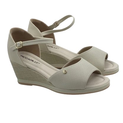 Sandália Piccadilly Anabela Salto Alto Off White 408215
