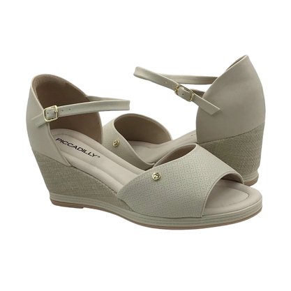 Sandália Piccadilly Anabela Salto Alto Off White 408215