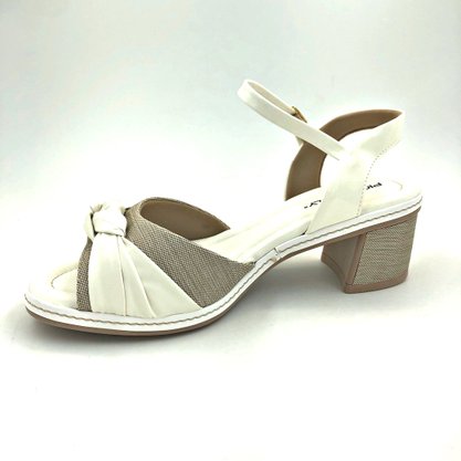 Sandália Piccadilly Branca Salto Grosso com Nó 566005