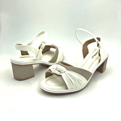 Sandália Piccadilly Branca Salto Grosso com Nó 566005