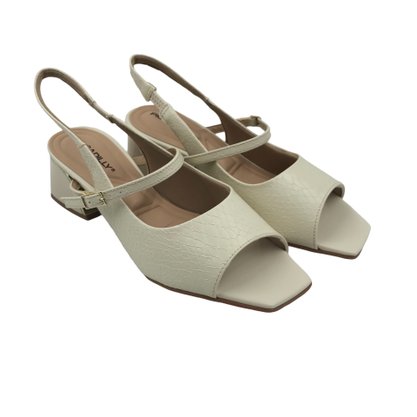 Sandália Piccadilly Slingback Salto Bloco Off White 543083
